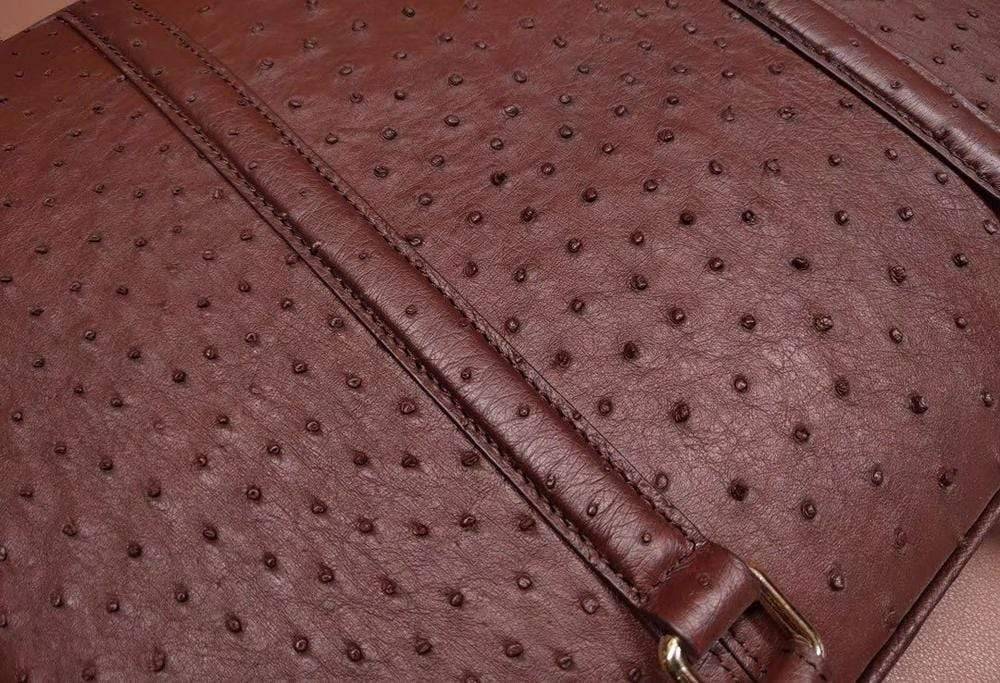 Unisex Classic Genuine Ostrich Leather Briefcase Brown