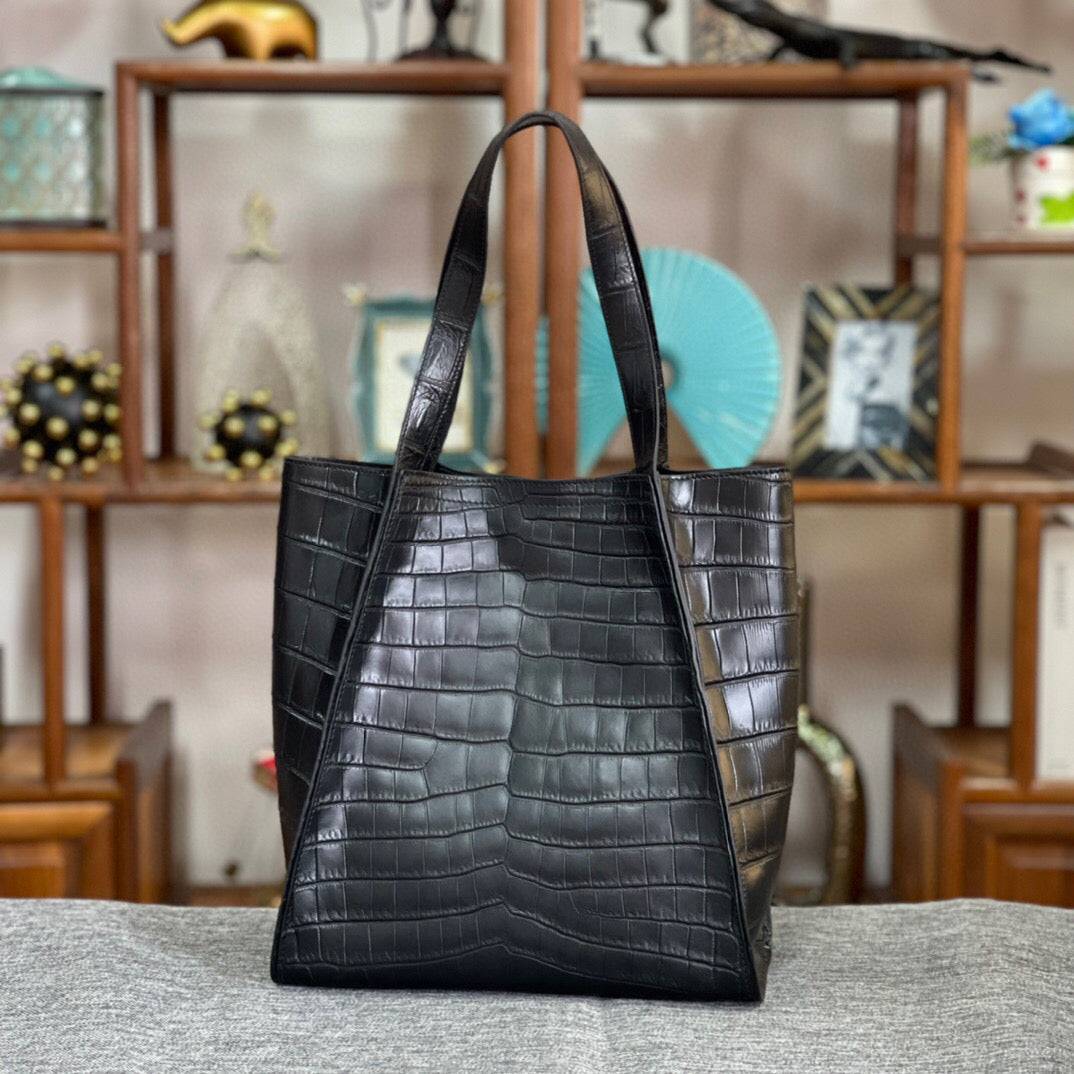 Unisex  Crocodile Belly Leather Hobo Shopper Bags