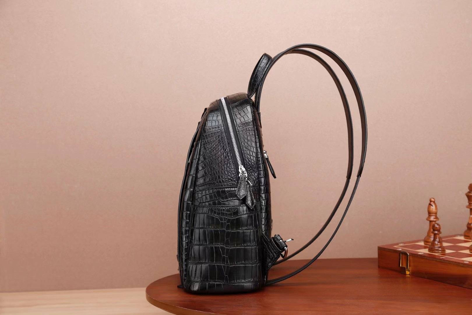 Unisex Crocodile Skin Leather Backpack