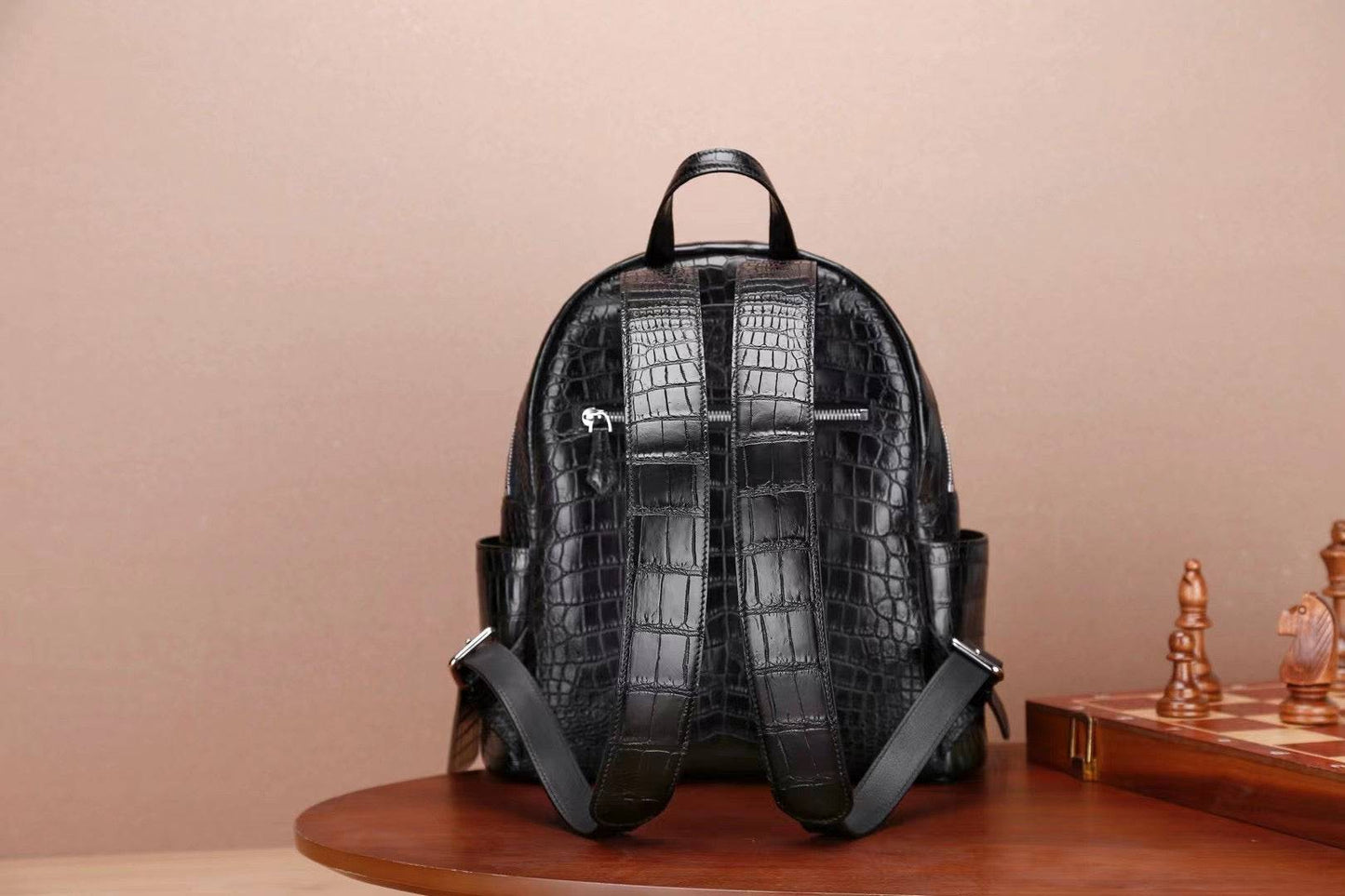 Unisex Crocodile Skin Leather Backpack