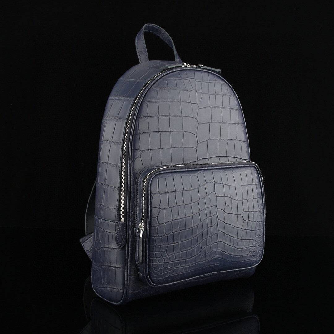 Unisex  Genuine Crocodile Leather Backpack Dark Blue