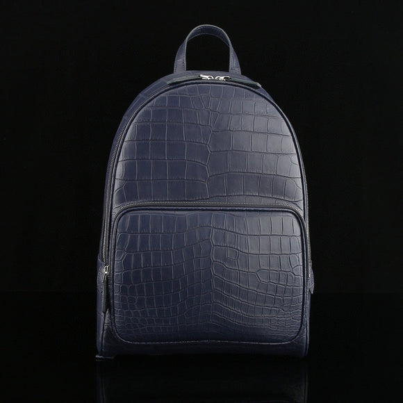 Unisex  Genuine Crocodile Leather Backpack Dark Blue