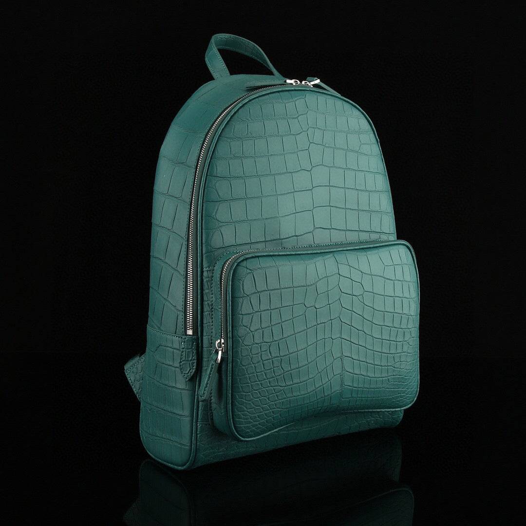 Unisex  Genuine Crocodile Leather Backpack Green