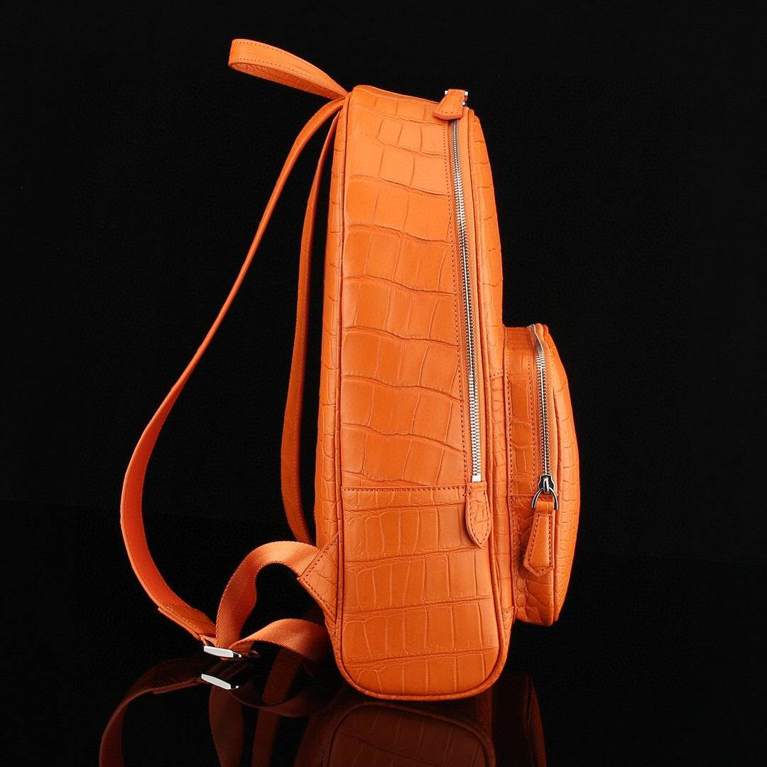 Unisex  Genuine Crocodile Leather Backpack Orange