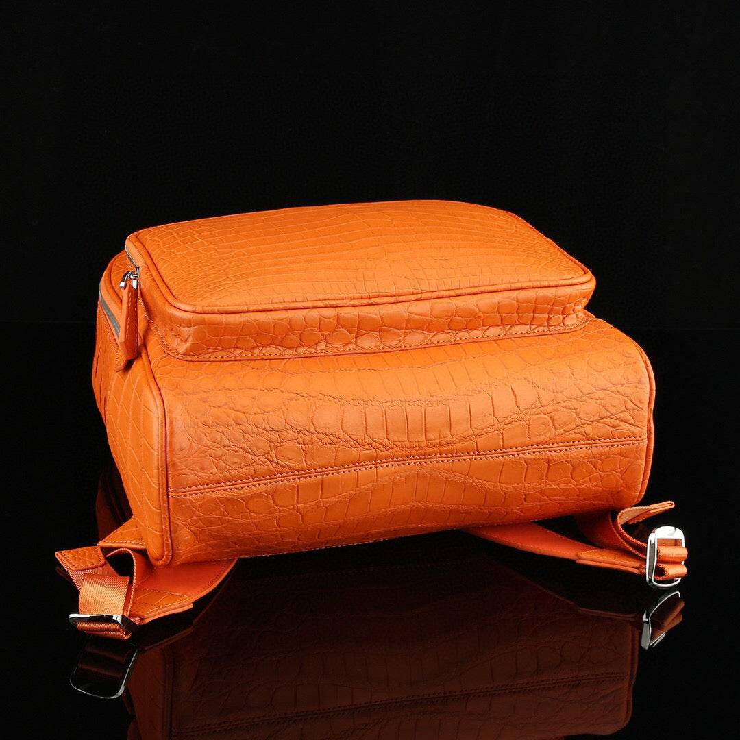 Unisex  Genuine Crocodile Leather Backpack Orange