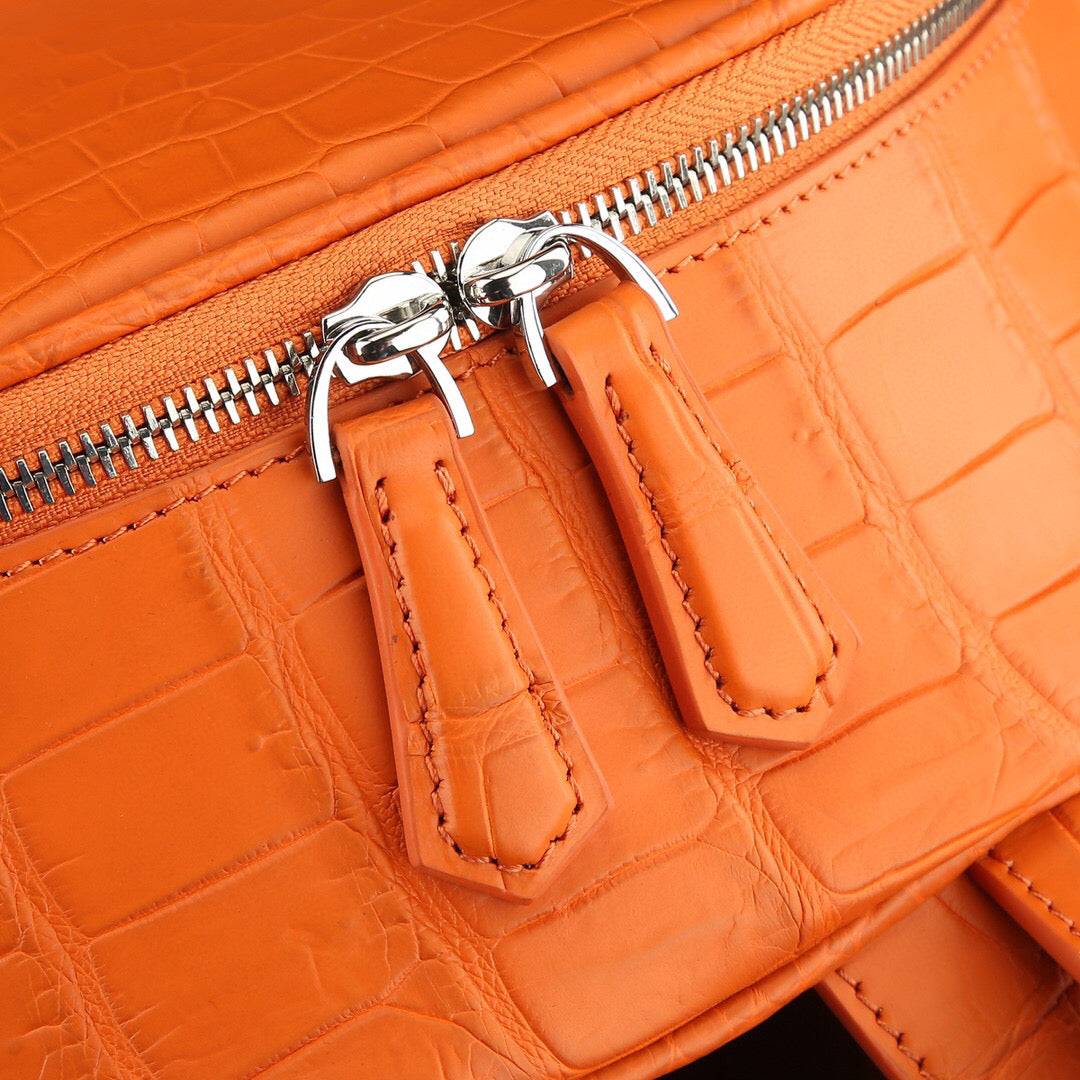 Unisex  Genuine Crocodile Leather Backpack Orange