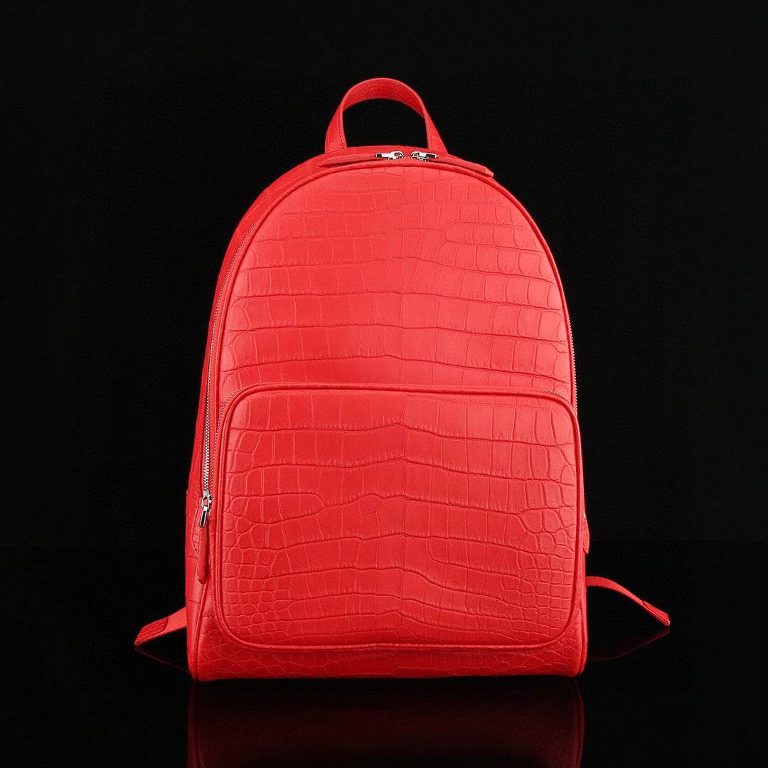 Unisex  Genuine Crocodile Leather Backpack Red