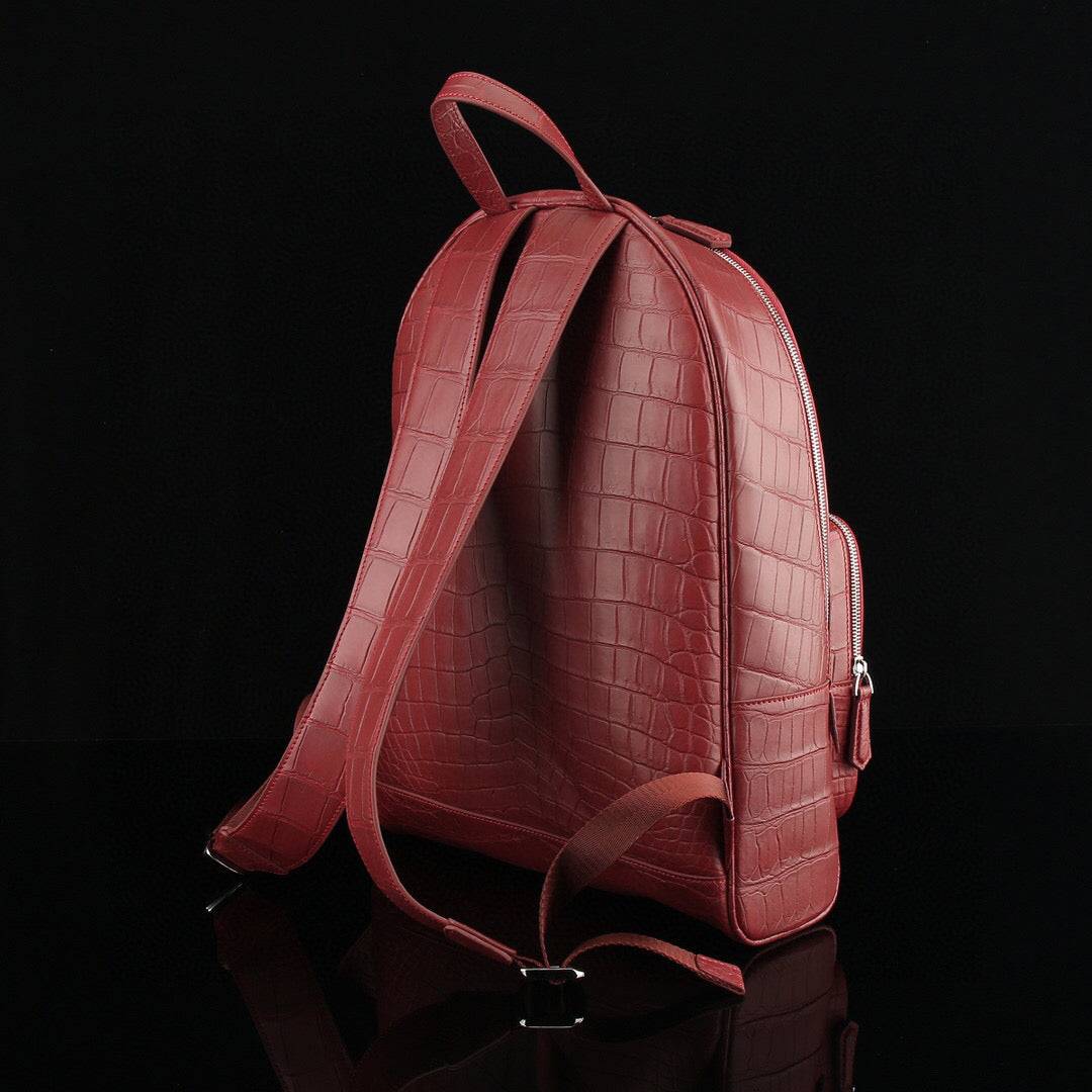 Unisex  Genuine Crocodile Leather Backpack Wine Red