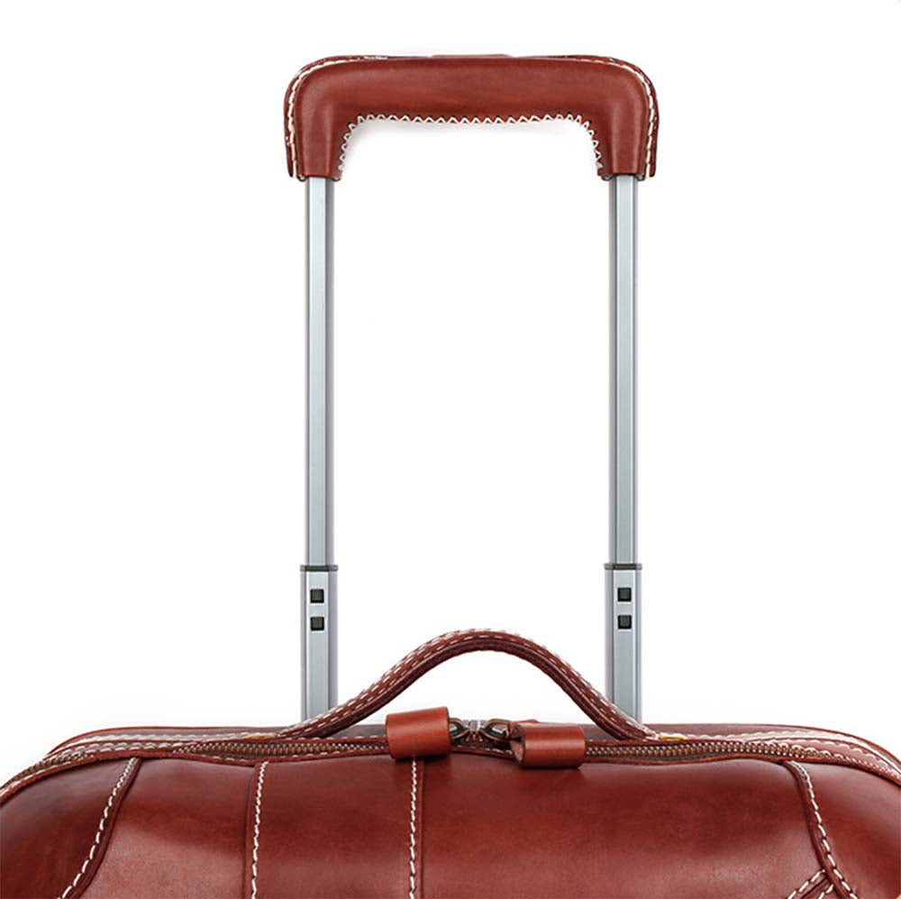Unisex Genuine Vintage Vegetable Tanned Leather Carry On Business Trolley Bag Rotate Universal Wheel 20 Inch Travelling Luggage Bag