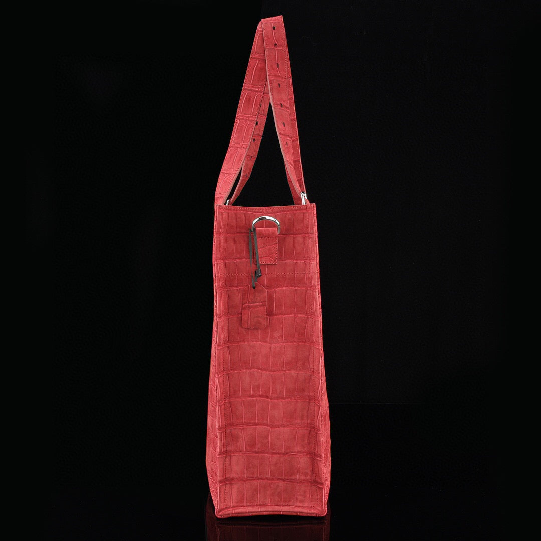 Unisex Nubuck Genuine Crocodile Skin Leather Large Shopper Tote Bag