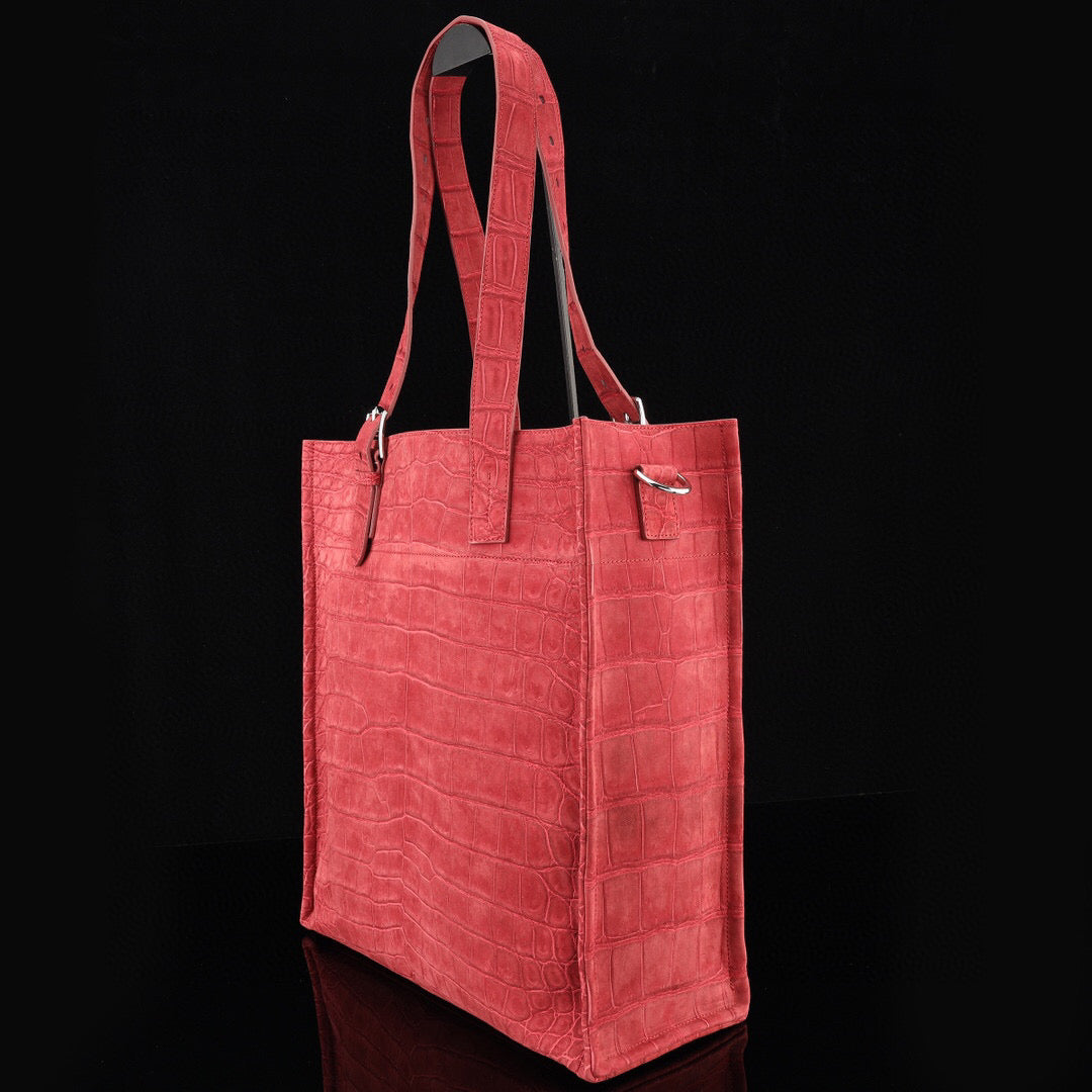 Unisex Nubuck Genuine Crocodile Skin Leather Large Shopper Tote Bag