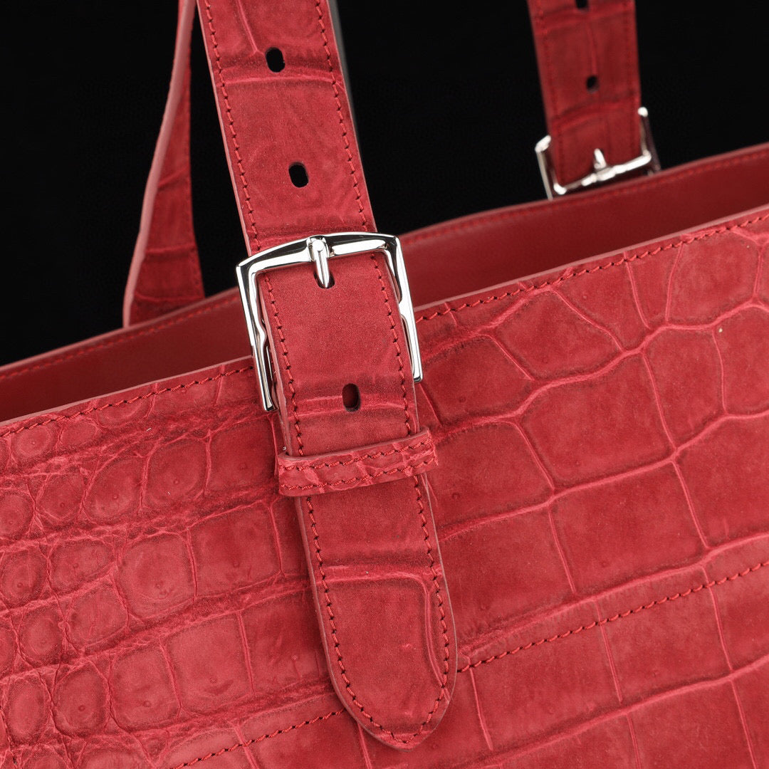 Unisex Nubuck Genuine Crocodile Skin Leather Large Shopper Tote Bag