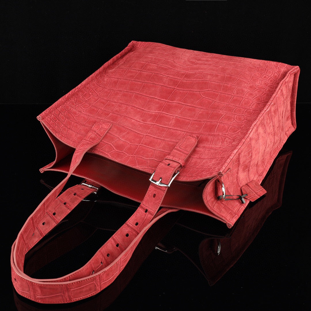 Unisex Nubuck Genuine Crocodile Skin Leather Large Shopper Tote Bag