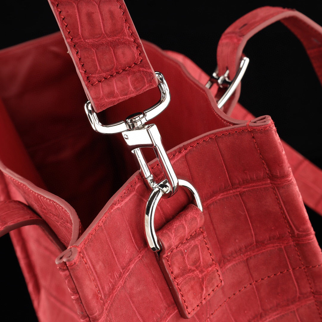 Unisex Nubuck Genuine Crocodile Skin Leather Large Shopper Tote Bag