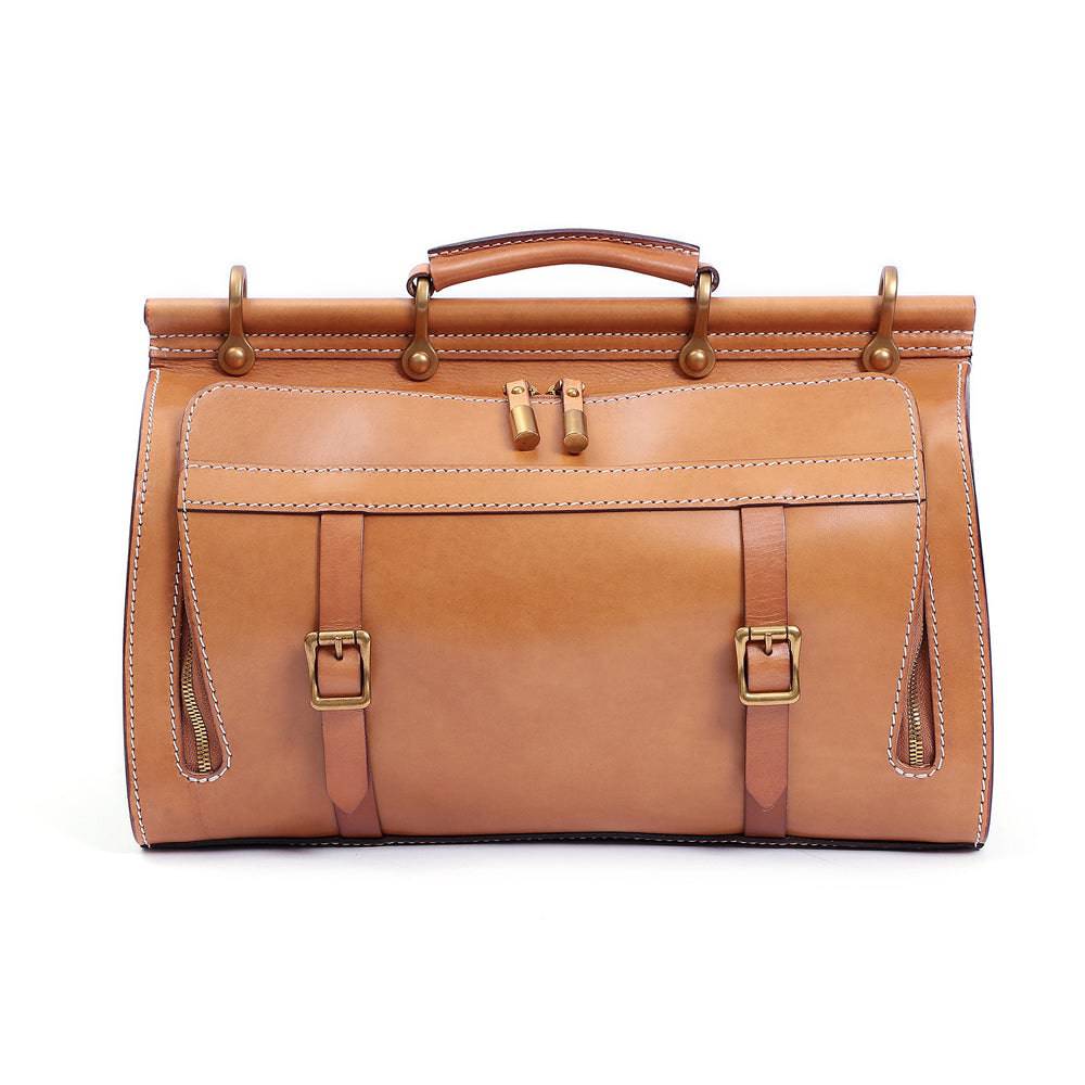 Unisex Vintage Genuine Vegetable- Tanned Leather Medium Weekender Duffle Gym Travel Bag For Men & Women With a Luggage  Sleeve