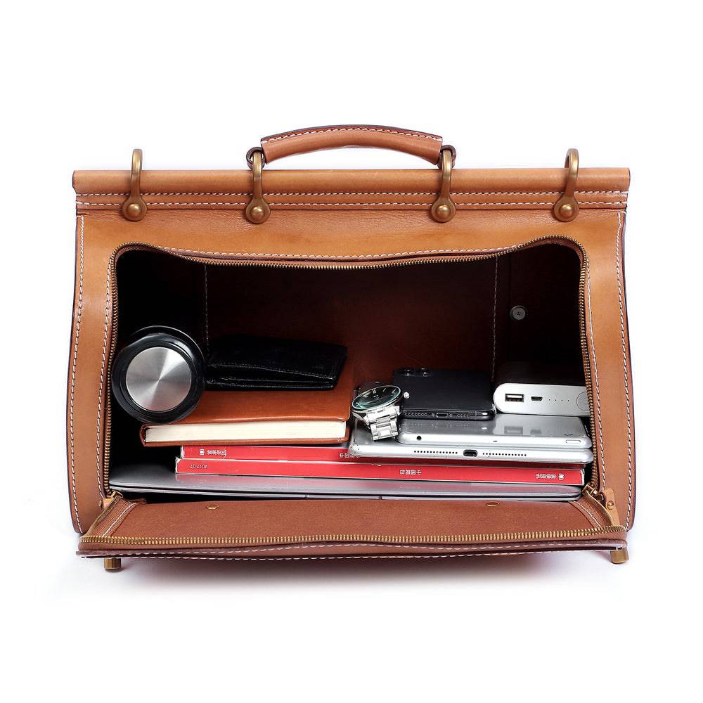 Unisex Vintage Genuine Vegetable- Tanned Leather Medium Weekender Duffle Gym Travel Bag For Men & Women With a Luggage  Sleeve