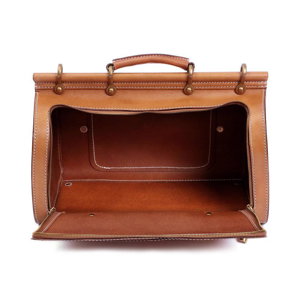 Unisex Vintage Genuine Vegetable- Tanned Leather Medium Weekender Duffle Gym Travel Bag For Men & Women With a Luggage  Sleeve