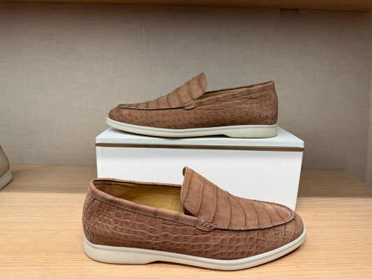Preorder Nubuck Crocodile Shoes Men's Crocodile Leather Loafers Slip-On Dress Shoes Very Comfortable Brown