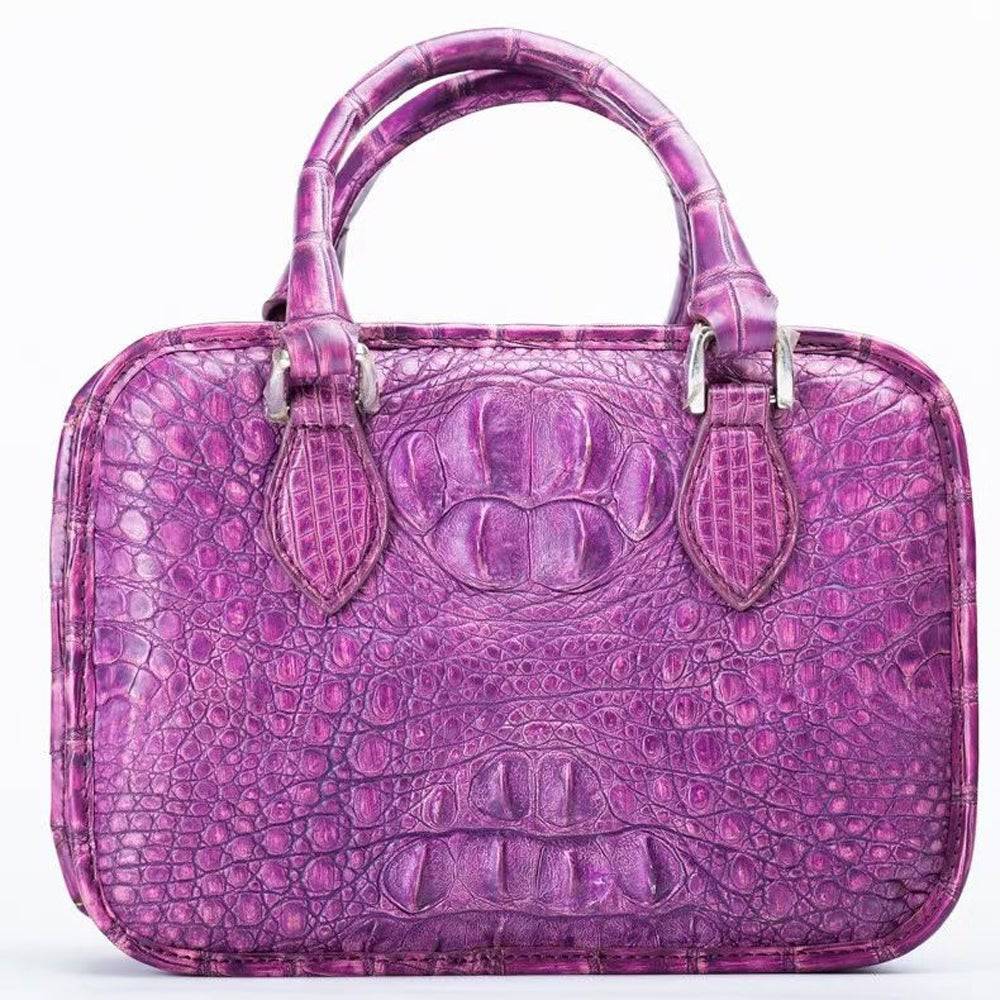 クロコダイルハンドバッグ　パープル Crocodile Leather Tote Small Top Handle Bag Vintage Purple
