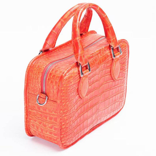 Crocodile Leather  Small Top Handle  Tote Bag Orange