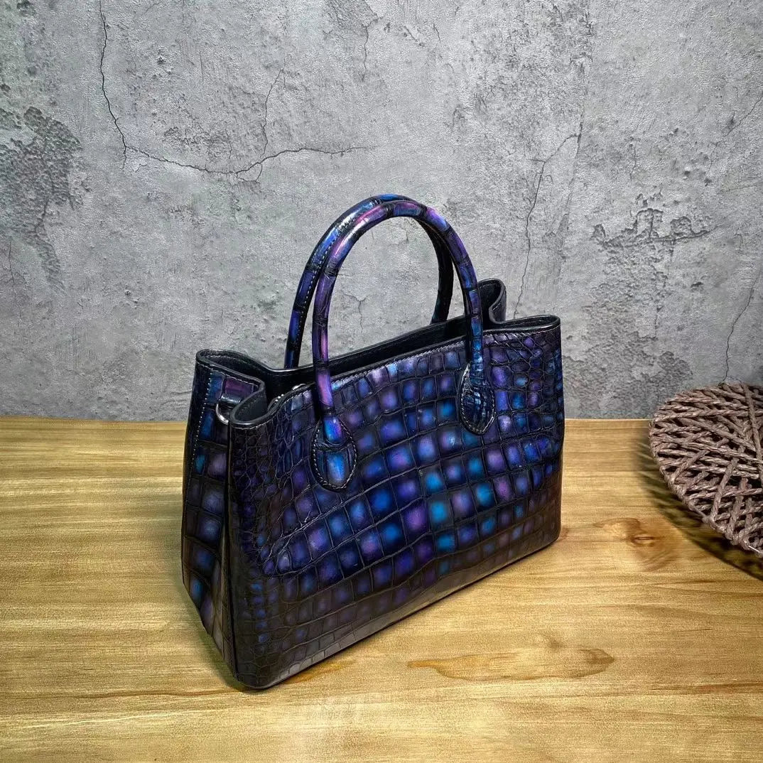 Vintage Genuine Crocodile Leather Top Handle Satchel Handbag Shoulder Bag Tote Purse Messenger Bags 30cm