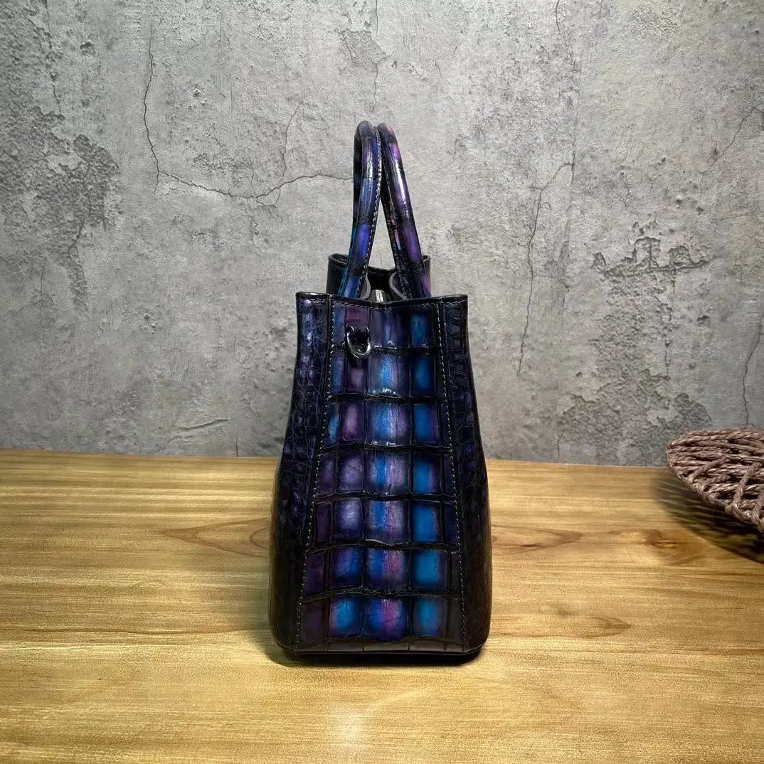 Vintage Genuine Crocodile Leather Top Handle Satchel Handbag Shoulder Bag Tote Purse Messenger Bags 30cm