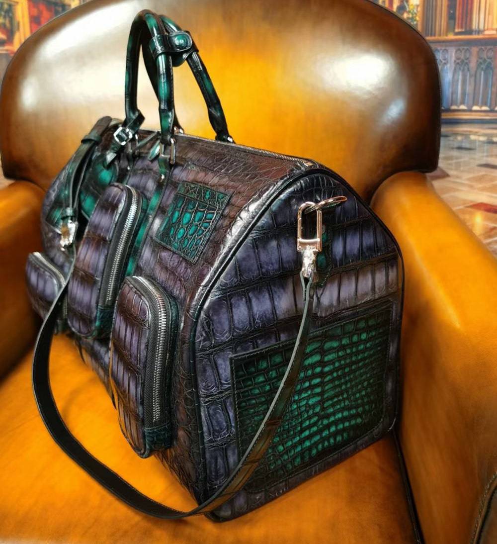 Vintage Green  Genuine Crocodile Leather Large Duffel Bag