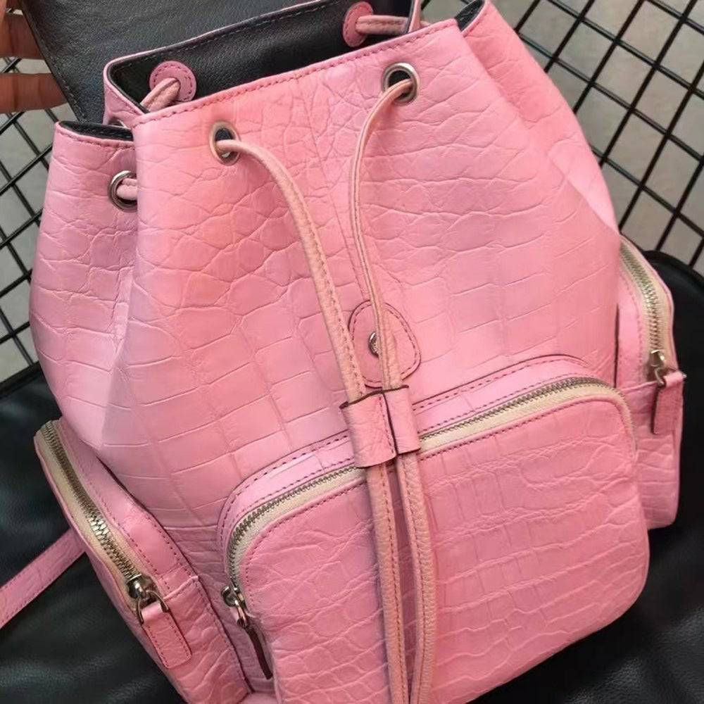 Women Crocodile Leather Backpack Pink