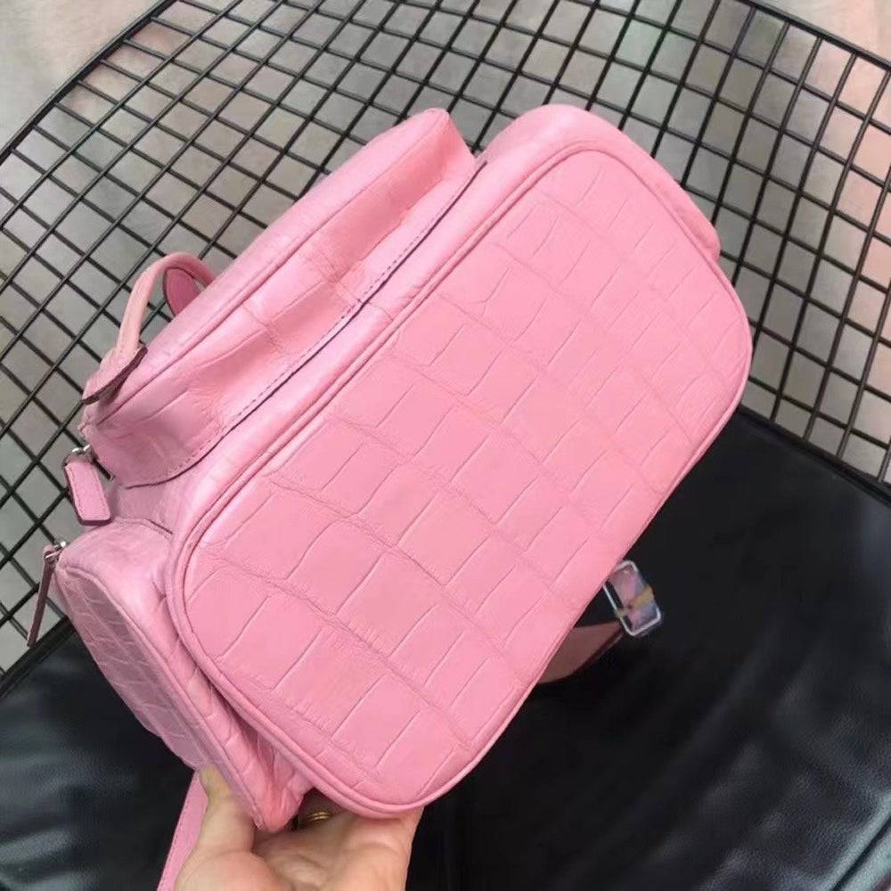 Women Crocodile Leather Backpack Pink