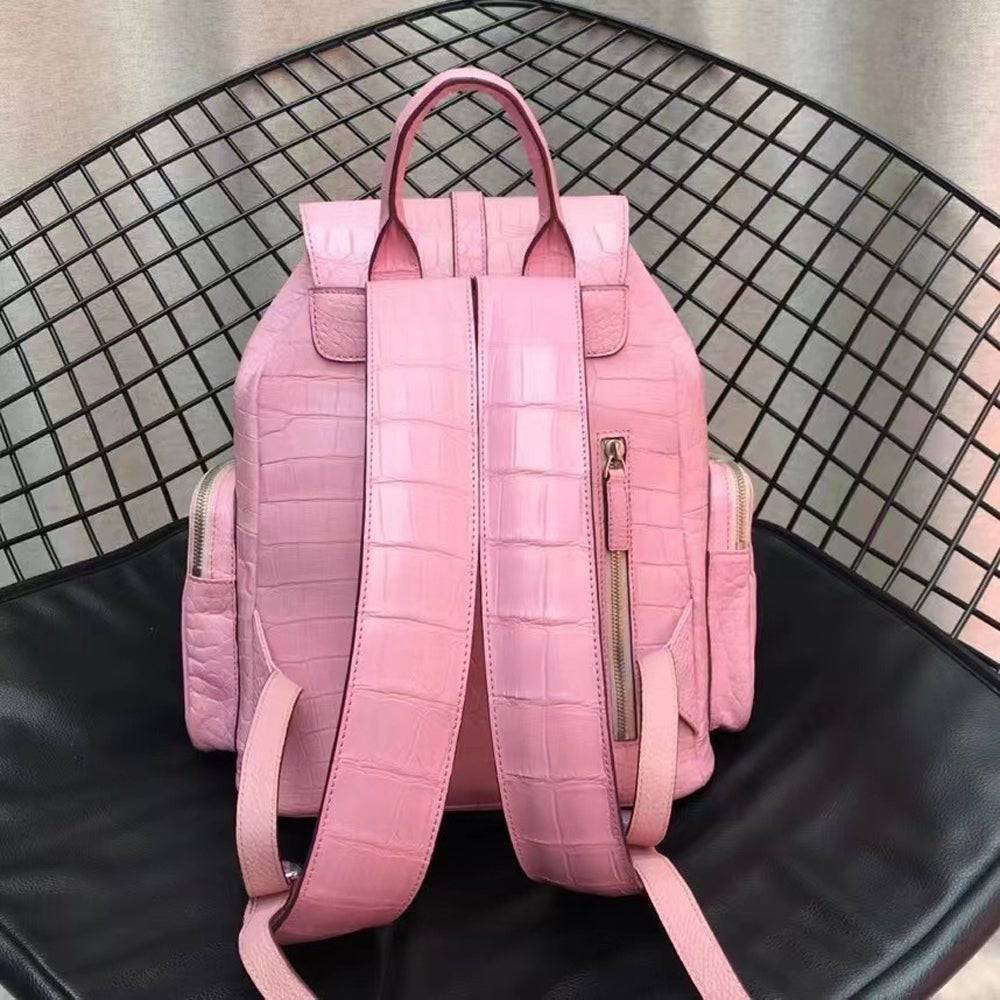 Women Crocodile Leather Backpack Pink