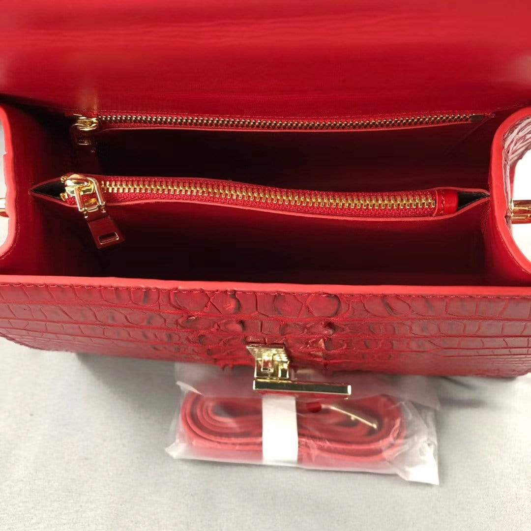 Women Crocodile Leather Top Handle Bags Red