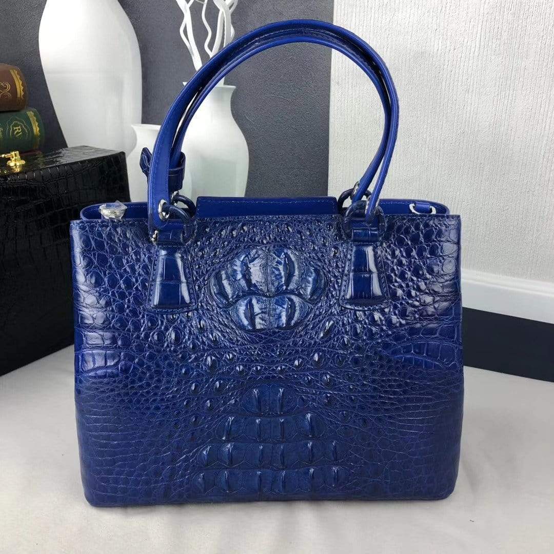 Women Crocodile Leather Top Handle Shoulder Tote Bag