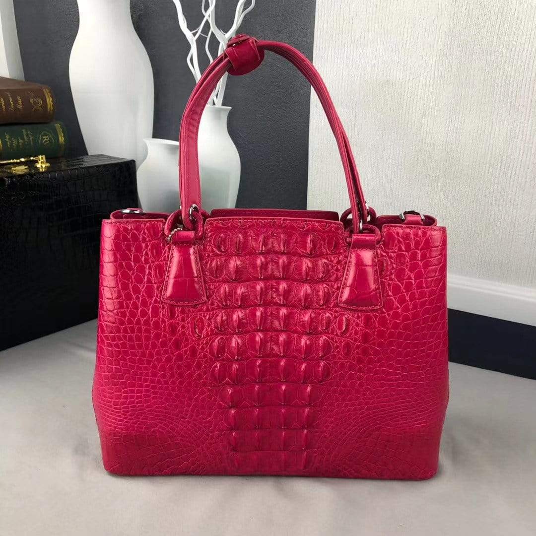 Women Crocodile Leather Top Handle Shoulder Tote Bag