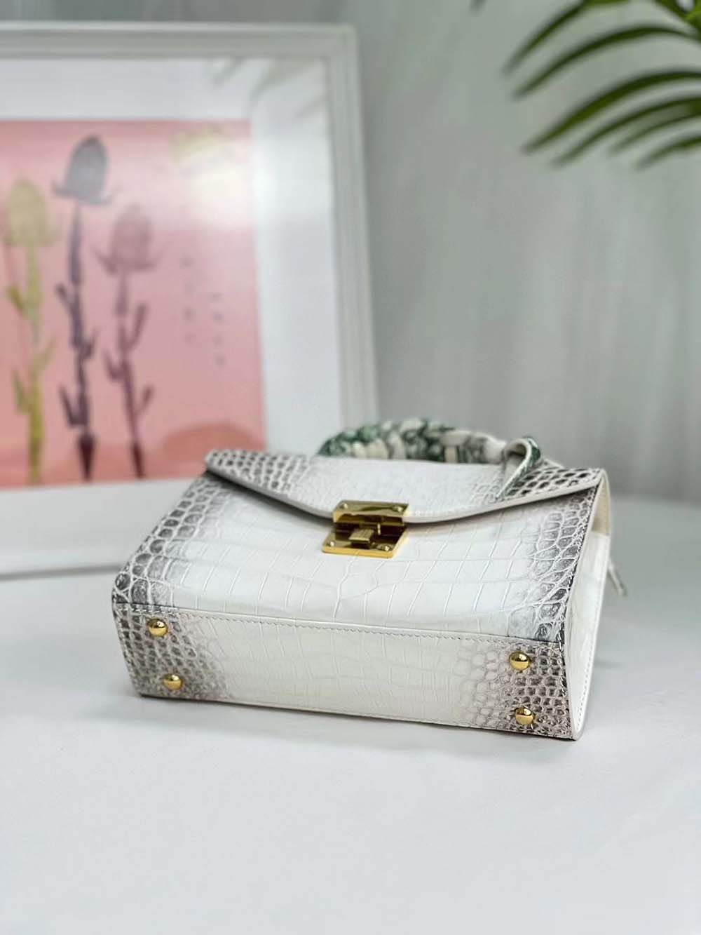 Women Mini Himalaya White Crocodile Leather Top Handle Bag