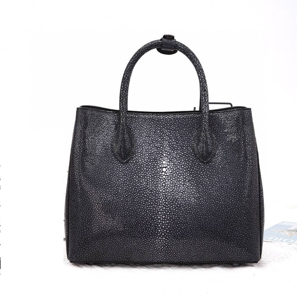 Women's Black Genuine Pearl Stingray Leather Tote Bag