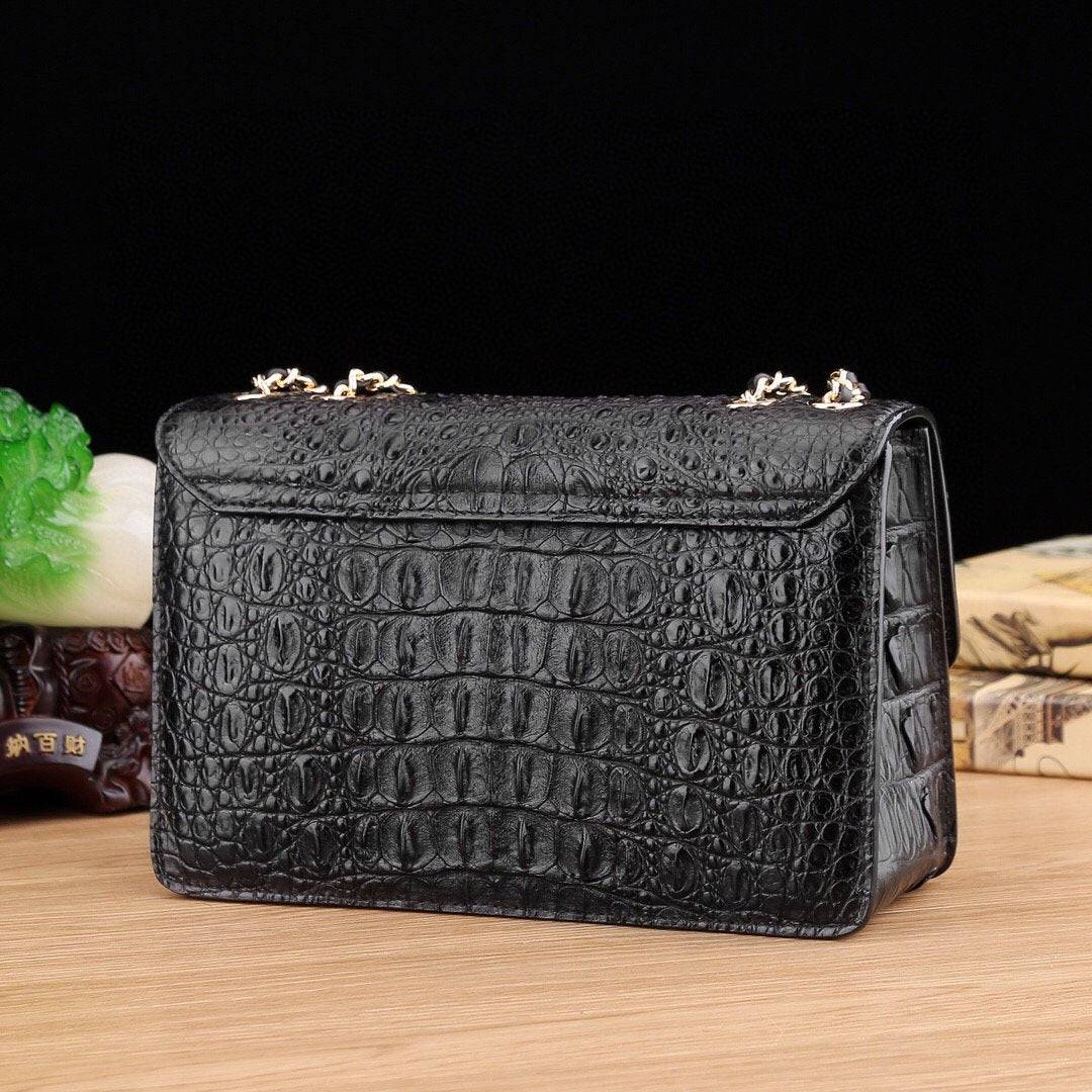 Women's Crocodile Leather Chain Cross Body Messenger Bag