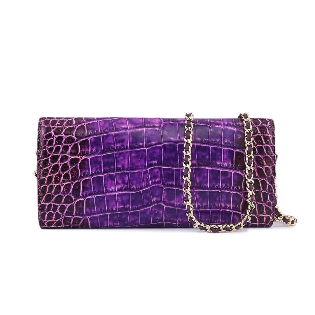 Women's Crocodile Leather  Pouches Chain Pouchette Clutch Bags  Purple