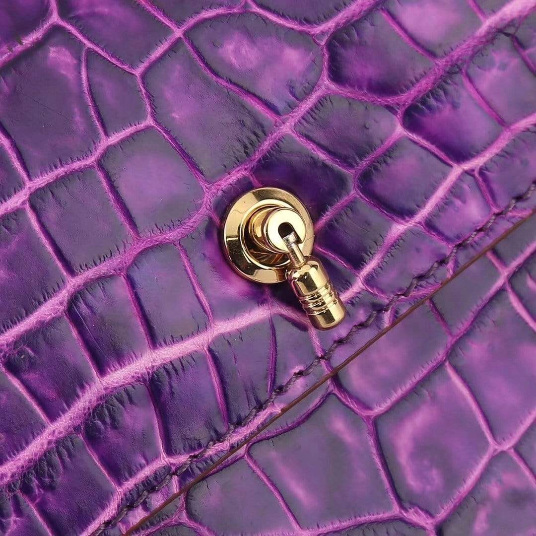 Women's Crocodile Leather  Pouches Chain Pouchette Clutch Bags  Purple