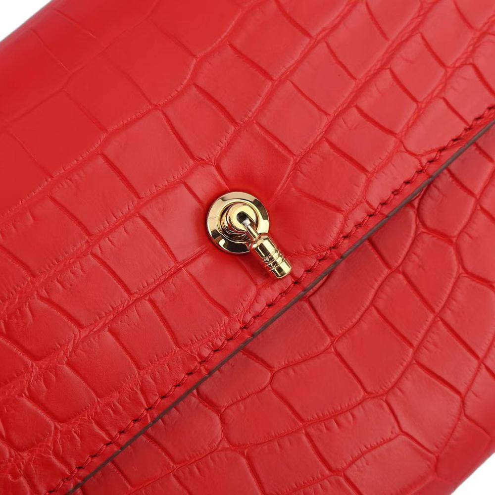 Women's Crocodile Leather  Pouches Chain Pouchette Clutch Bags Red