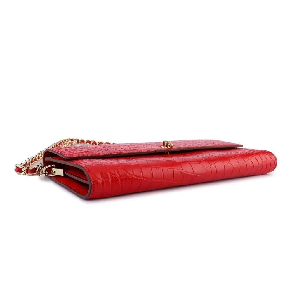 Women's Crocodile Leather  Pouches Chain Pouchette Clutch Bags Red