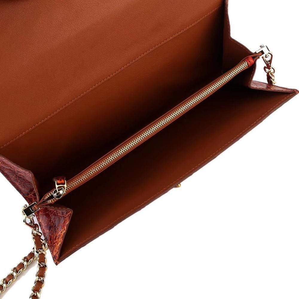 Women's Crocodile Leather  Pouches Chain Pouchette Clutch Bags Orange