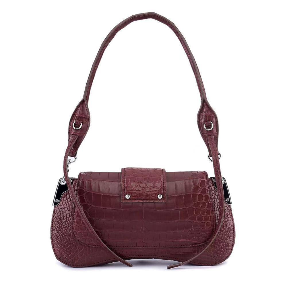 Women's Crocodile Leather Shoulder Bags Wine Red