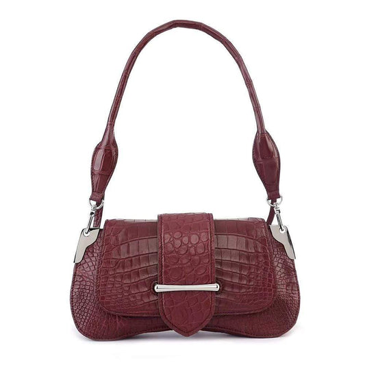 Women's Crocodile Leather Shoulder Bags Wine Red