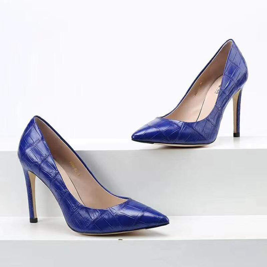 Crocodile Shoes Women's Genuine Crocodile Belly  Leather Blue Point Toe Court High Heels