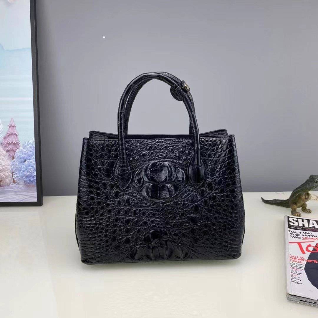 Women's Genuine Crocodile Bone Leather Small Tote Shoulder Bag 26cm