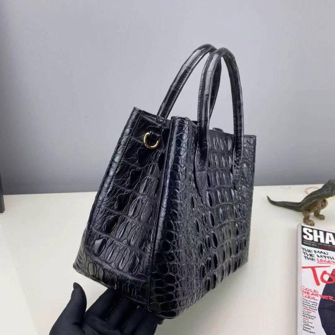 Women's Genuine Crocodile Bone Leather Small Tote Shoulder Bag 26cm