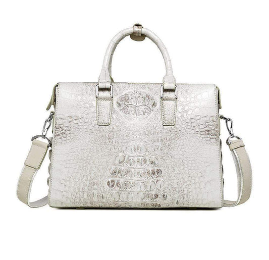 Women's Genuine Crocodile  Leather Briefcase White