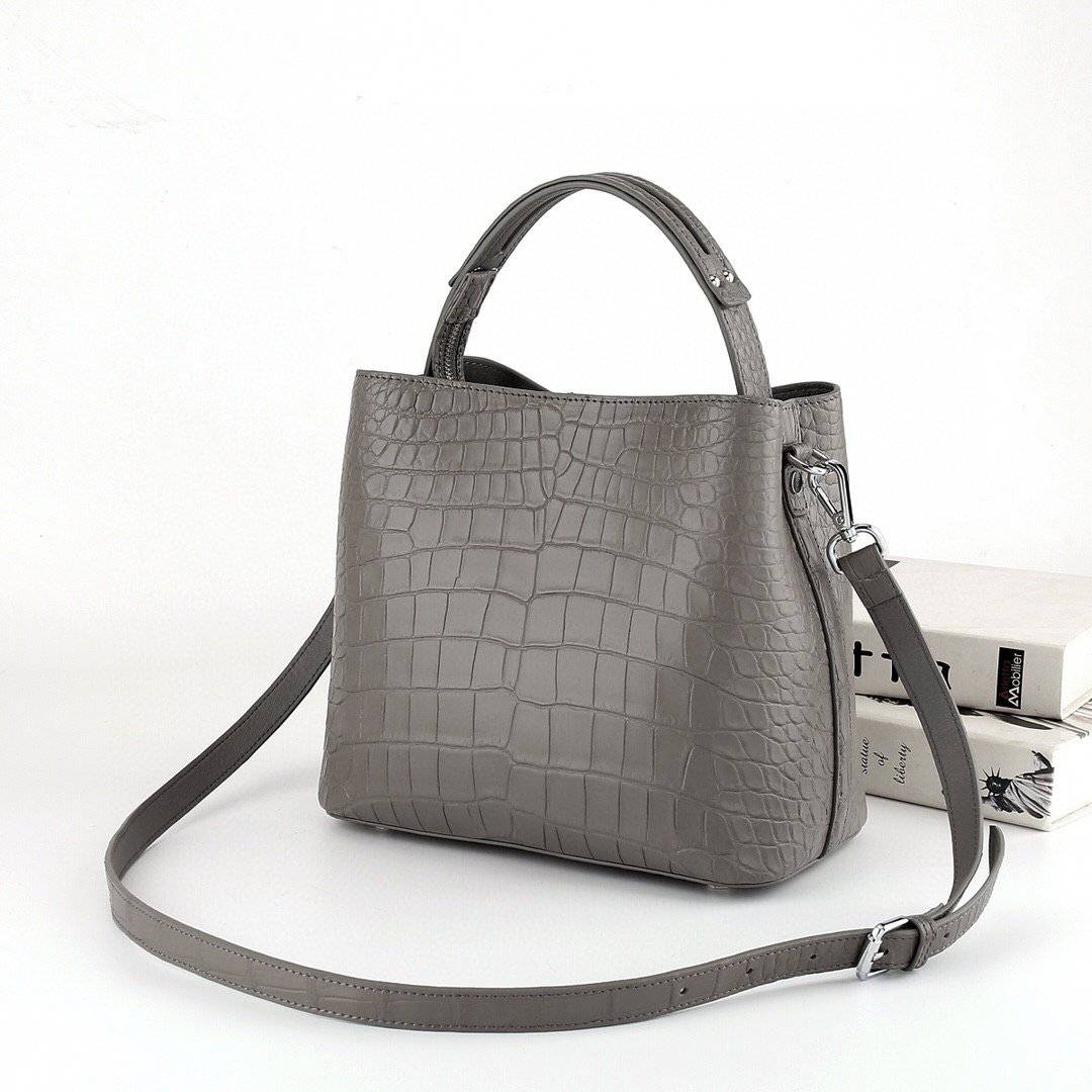 Women's Genuine Crocodile Leather Cross Body Shoulder Bag Grey