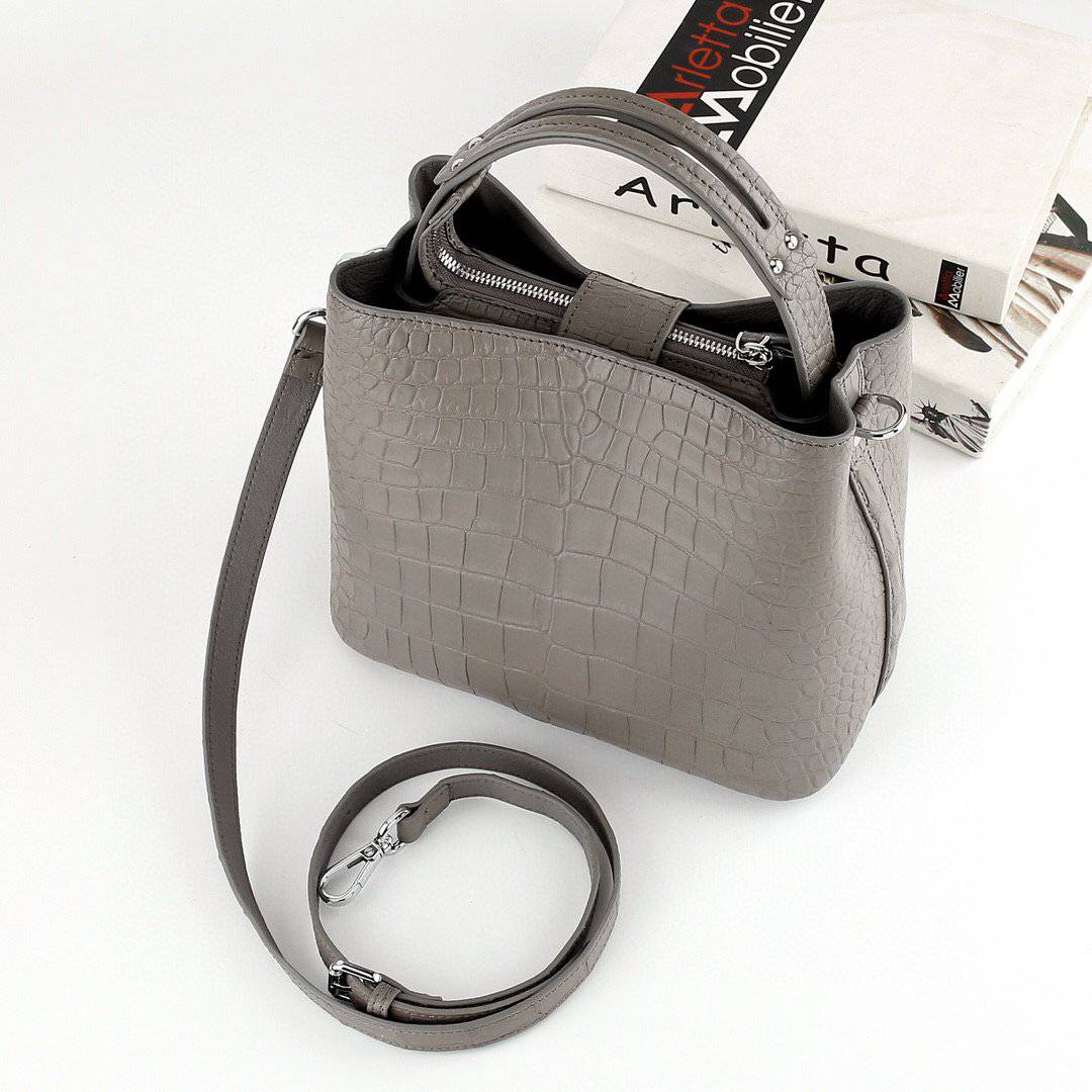 Women's Genuine Crocodile Leather Cross Body Shoulder Bag Grey