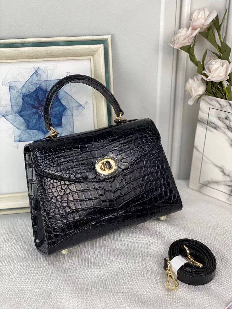 Women's Genuine Crocodile Leather Top Handle Shoulder Bags